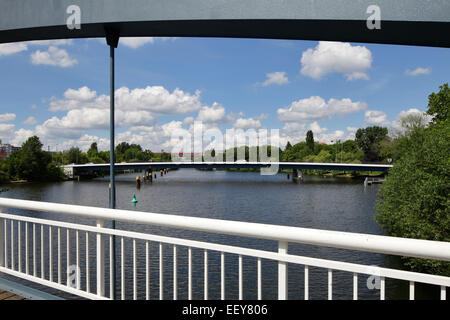 Berlin, Deutschland, Kieler Steg Anlegestelle am Berlin-Spandau-Navigation-Kanal Stockfoto