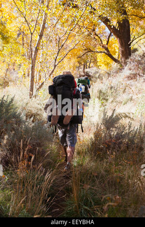 USA, Utah, Grand Gulch, zwei Menschen wandern im Wald Stockfoto