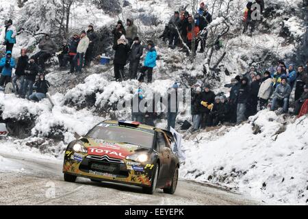 Monte Carlo, Monaco. 22. Januar 2015. WRC Rallye Monte Carlo 2.Tag strebt Les Corps Chauffayer. Sebastien Chardonnet (FRA) - T.de la Haye (FRA) - Citroen Ds3 WRC Credit: Action Plus Sport/Alamy Live News Stockfoto