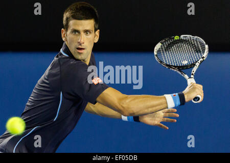 Melbourne, Australien. 24. Januar 2015. 1. Samen Novak Djokovic (SRB) in Aktion in einem 3. Runde match gegen 31. Samen Fernando Verdasco (ESP) am Tag sechs des 2015 Australian Open Grand-slam-Tennis-Turnier im Melbourne Park in Melbourne, Australien. Sydney Low/Cal-Sport-Medien. Bildnachweis: Csm/Alamy Live-Nachrichten Stockfoto