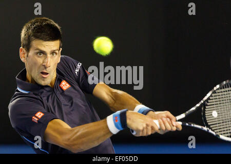 Melbourne, Australien. 24. Januar 2015. 1. Samen Novak Djokovic (SRB) in Aktion in einem 3. Runde match gegen 31. Samen Fernando Verdasco (ESP) am Tag sechs des 2015 Australian Open Grand-slam-Tennis-Turnier im Melbourne Park in Melbourne, Australien. Sydney Low/Cal-Sport-Medien. Bildnachweis: Csm/Alamy Live-Nachrichten Stockfoto