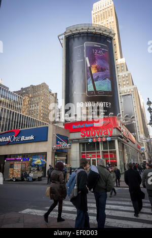 Werbung für den Tablet-Samsung Note 4 im Stadtteil Herald Square in New York auf Donnerstag, 22. Januar 2015.  (© Richard B. Levine) Stockfoto