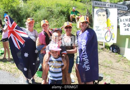 Tour de France 2014 - Etappe 16 - Carcassonne nach Bagnères-de-Luchon Michael Rodgers gewinnt Etappe 16, angefeuert von australischen Fans, die Frage von Bradley Wiggins fehlen auf der diesjährigen Rennen Featuring: Atmosphäre wo: Mauleon Barousse, Frankreich bei: 22 Jul 20 Stockfoto