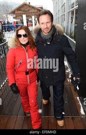 Kitzbüheler, Österreich. 24. Januar 2015. Sängerin Geri Halliwell und 'Red Bull Racing'-Chef Christian Horner besuchen das Hahnenkamm-Rennen in Kitzbüheler, Österreich, 24. Januar 2015. Anlässlich der jährlichen Hahnenkamm-Rennen Stars treffen sich in der renommierten Ski-Hauptstadt. Foto: FELIX HOERHAGER/Dpa/Alamy Live News Stockfoto