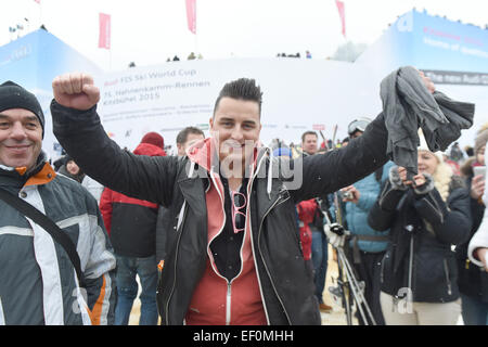 Kitzbüheler, Österreich. 24. Januar 2015. Musiker Andreas Gabalier besucht das Hahnenkamm-Rennen in Kitzbüheler, Österreich, 24. Januar 2015. Anlässlich der jährlichen Hahnenkamm-Rennen Stars treffen sich in der renommierten Ski-Hauptstadt. Foto: FELIX HOERHAGER/Dpa/Alamy Live News Stockfoto