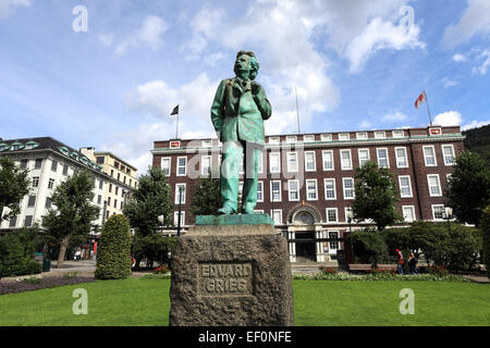Edvard Grieg-Statue in Festplassen Gärten, Stadt Bergen, Hordaland Region, Norwegen, Skandinavien, Europa. Stockfoto