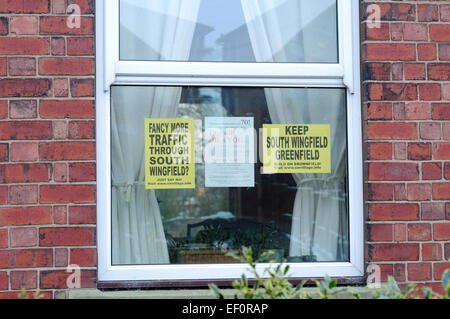 Derbyshire Dorf Süd Wingfield "Nein sagen" Kampagne zur grünen Wohnsiedlung. Stockfoto