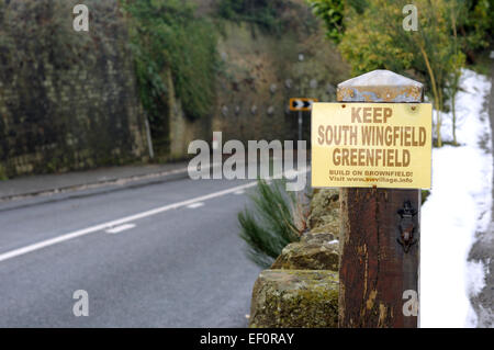 Derbyshire Dorf Süd Wingfield "Nein sagen" Kampagne zur grünen Wohnsiedlung. Stockfoto