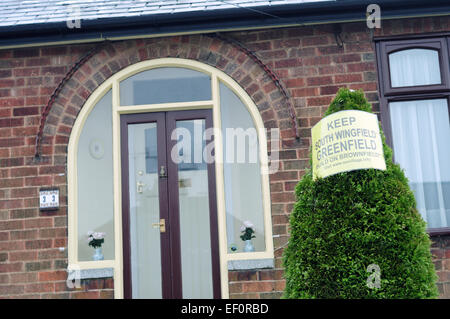 Derbyshire Dorf Süd Wingfield "Nein sagen" Kampagne zur grünen Wohnsiedlung. Stockfoto