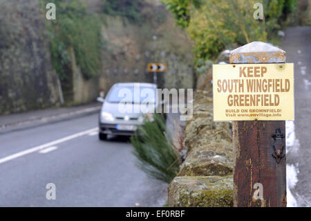 Derbyshire Dorf Süd Wingfield "Nein sagen" Kampagne zur grünen Wohnsiedlung. Stockfoto