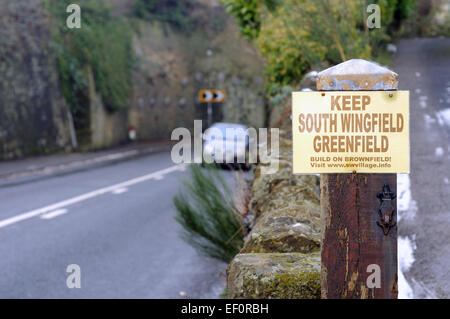 Derbyshire Dorf Süd Wingfield "Nein sagen" Kampagne zur grünen Wohnsiedlung. Stockfoto