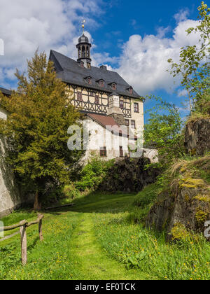 Das Schloss Burgk in Deutschland. Stockfoto