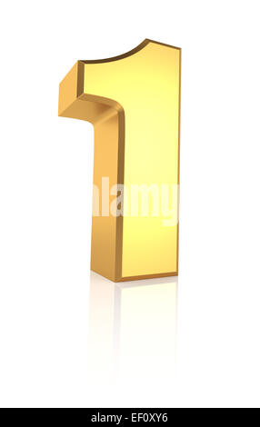 3D-Rendering Goldene Zahl 1 isoliert auf weißem Hintergrund Stockfoto