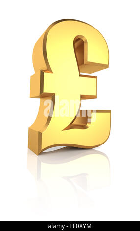 Goldenes Pfund Währungssymbol isoliert auf weiss mit Beschneidungspfad Stockfoto