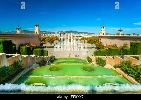 Ansicht von Barcellona vom Montjuic, Spanien Stockfoto