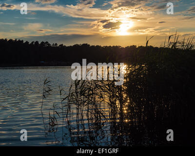 Sonnenuntergang an einem See. Stockfoto