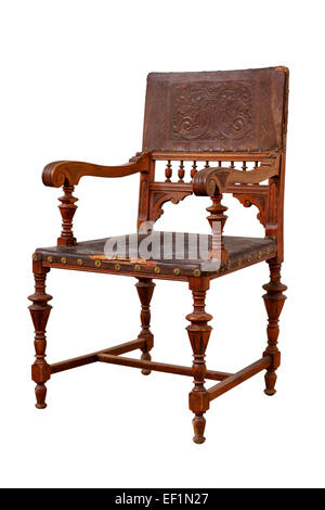 Vintage Holzstuhl, isoliert auf weiss Stockfoto