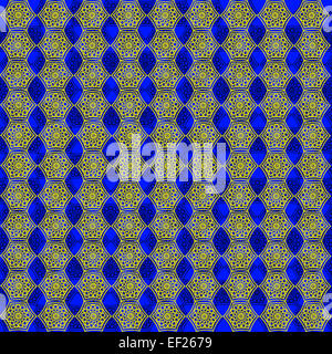 luxuriöse Tapeten mit vielen goldenen abstrakte Muster auf blauem Hintergrund Stockfoto