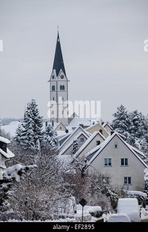 St.  Nikolaus Kirche, Markdorf im winter Stockfoto