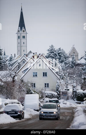 St.  Nikolaus Kirche, Markdorf im winter Stockfoto