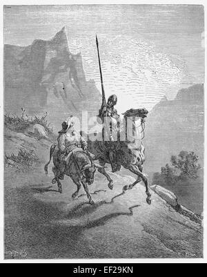 Don Quijote und Sancho Panza - Bild aus der Geschichte des Don Quijote Buch, veröffentlicht im Jahre 1880, London - UK. Zeichnungen von Gustave Stockfoto