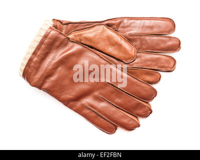 Braune Lederhandschuhe isoliert Stockfoto