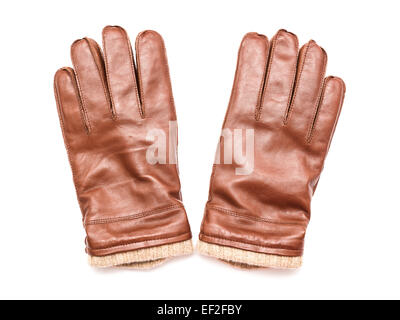 Braune Lederhandschuhe isoliert Stockfoto