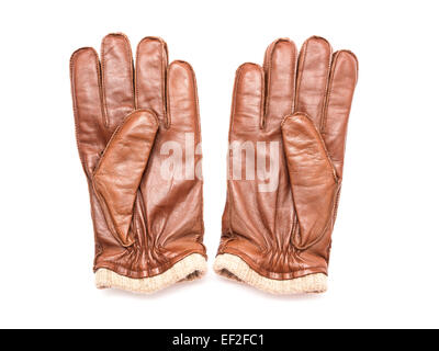 Braune Lederhandschuhe isoliert Stockfoto