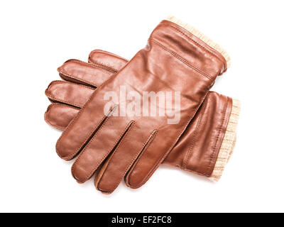 Braune Lederhandschuhe isoliert Stockfoto
