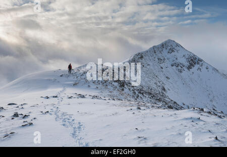 Wanderer auf dem Gipfel Grat der Buachaille Etive Beag in Richtung Stob Dubh, Glencoe, Schottland Stockfoto