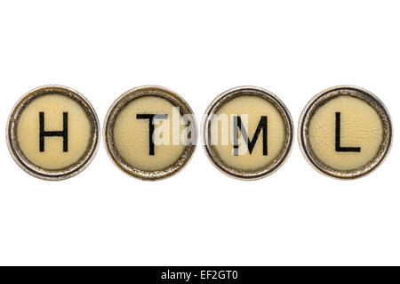 HTML - Abkürzung in alte Runde Schreibmaschine Schlüssel isoliert auf weiss Stockfoto