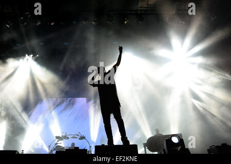 BENICASSIM, Spanien - 17 Juli: Chase & Status (britische elektronische Musik Produktion Duo Band) führt bei FIB Festival. Stockfoto