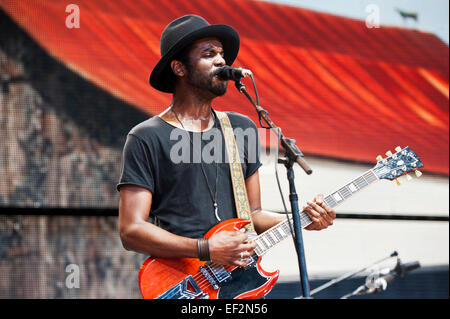 Gary Clark Jr., Gitarrist, Texas-Blues Musiker, Band, auf der Bühne "Farm Aid" 2014 Stockfoto