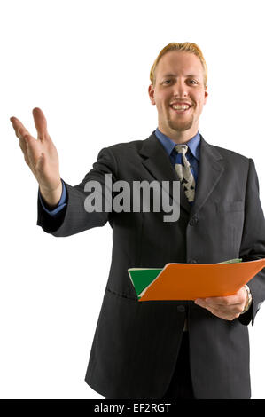 Geschäftsmann hält Aktenordner Stockfoto