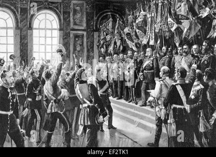 Proklamation des Königs von Preußen, Wilhelm i. oder William I, 1797-1888, aus dem Haus der Hohenzollern, als deutscher Kaiser, Keim Stockfoto