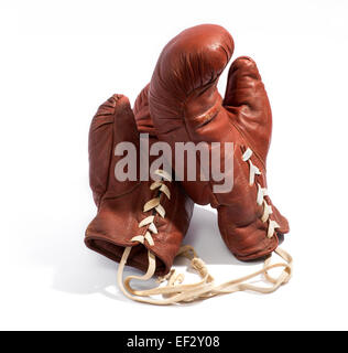 Vintage braun Leder Boxhandschuhe Stockfoto