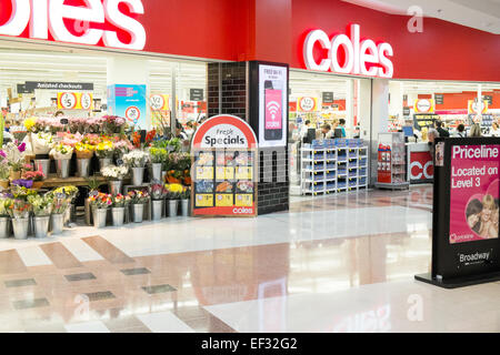 Coles Supermarkt in dem Broadway-Einkaufszentrum, in der Nähe von Chippendale, Sydney, Australien Stockfoto