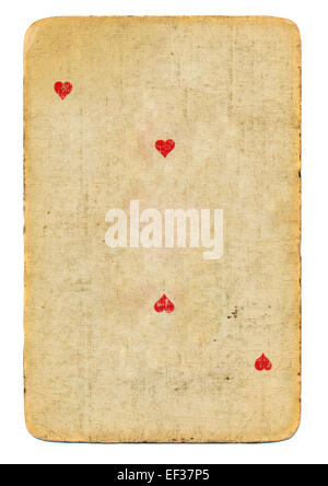 Antike Spielkarte Herz Ass verwendet isoliert auf weißem Hintergrund Stockfoto