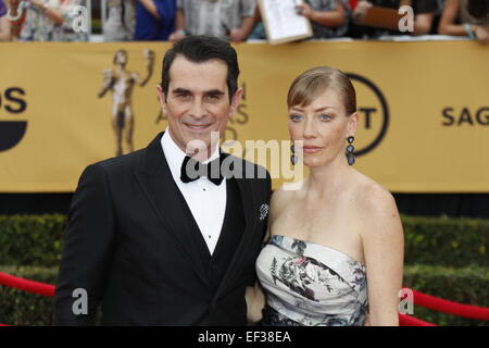 Schauspieler Ty Burrell (l) und Holly Burrell erreichen die 21. jährlichen Bildschirm Actors Guild Awads - SAG Awards - in Los Angeles, USA, am 25. Januar 2015. Foto: Hubert Boesl /dpa - NO-Draht-Dienst- Stockfoto