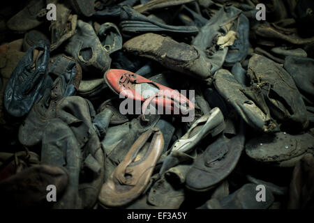 Oswiecim, Polen. 26. Januar 2015. Schuhe von Opfern des ehemaligen Nazi-deutschen Konzentrations- und Vernichtungslager Camp KL Auschwitz ich vor dem kommenden 70. Jahrestag der Befreiung des Lagers in Oswiecim, Polen, 26. Januar 2015. Foto: Rolf Vennenbernd/Dpa/Alamy Live News Stockfoto