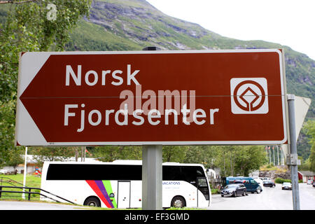 Fjord-Zentrum bauen, Geirangerfjord, Geiranger Stadt UNESCO World Heritage Site, Sunnmøre Region Møre Og Romsdal, Norwegen Stockfoto