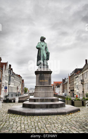 Skulptur des Malers Jan Van Eyck in Brügge, Belgien Stockfoto