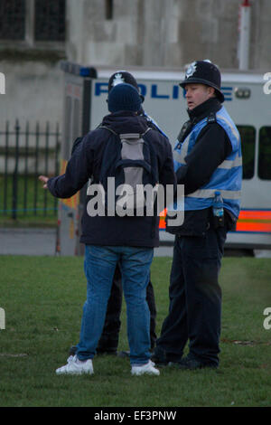 24. Januar 2014, London. Demonstranten zeigen ihr Wahlrecht am Parliament Square während besetzen Demokratie protestieren. Stockfoto