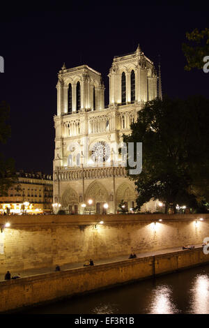 Nacht-Blick auf Notre Dame de Paris, France Stockfoto