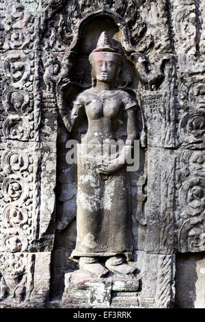 Khmer Stein Schnitzen in Angkor Wat, Kambodscha Stockfoto