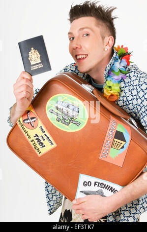 Mann-Betrieb-Pass und Koffer Stockfoto