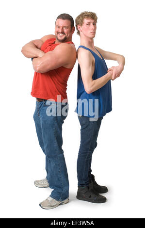 Zwei Männer stehen Rücken an Rücken Stockfoto