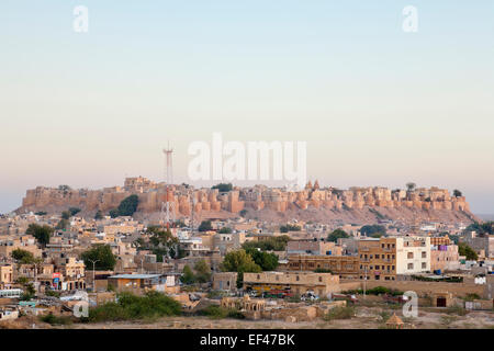 Jaisalmer, Rajasthan, Indien. Jaisalmer Fort und die Stadt, Sonnenuntergang