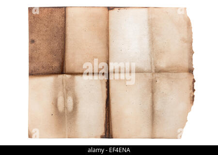 alten gefaltet braun zerrissenes Papier Textur isoliert auf weißem Hintergrund Stockfoto