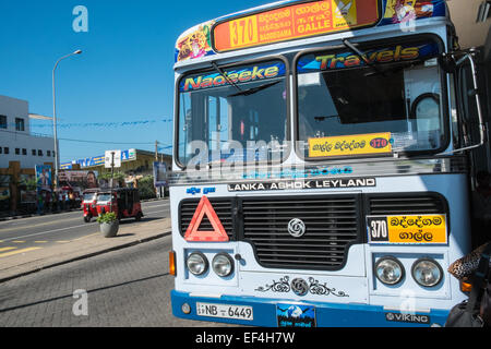 Ashok Leyland Bus am Busbahnhof Galle, Galle, Sri Lanka. Stockfoto